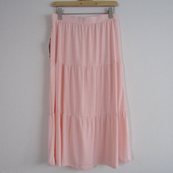 Crosby Midi Tiered Skirt Large Blush Pink Modal Feminine Modest Church Boho - Picture 6 of 10